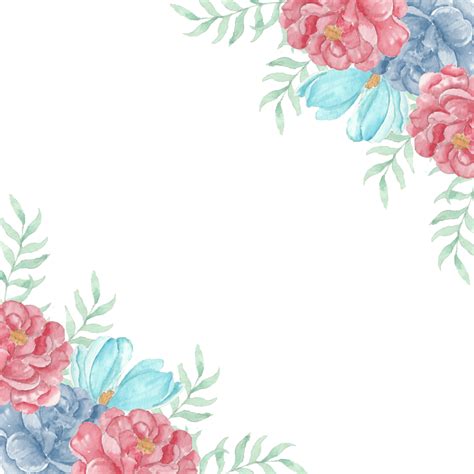 Red Blue And Bright Soft Watercolor Flower Border, Wedding, Design ...