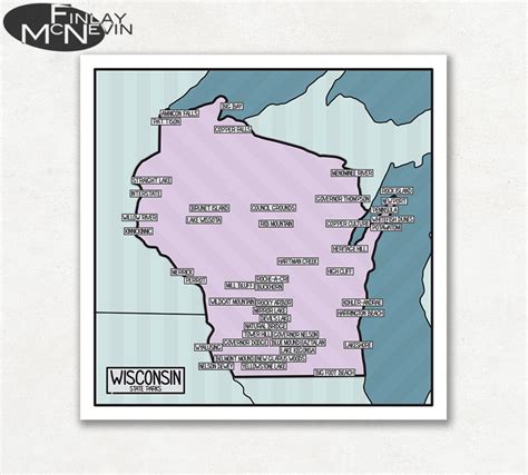 WISCONSIN PARKS MAP Map of the State Parks of Wisconsin Fine - Etsy