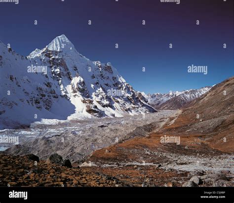 Wedge Peak and the Kangchenjunga Glacier seen across base camp at Pang ...