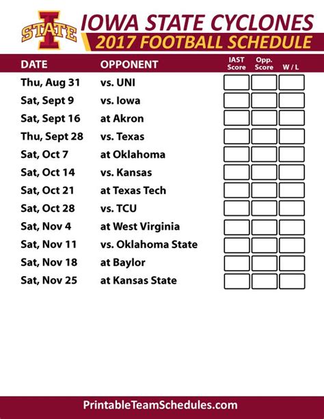 2017 Iowa State Cyclones Football Printable Schedule | Kansas state ...