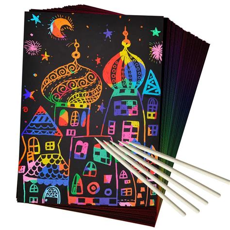 ZMLM Scratch Art Set, 50 Piece Rainbow Magic Scratch Paper for Kids Black Scratch Off Art Crafts ...