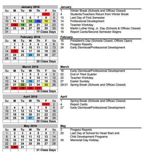 FREE 18+ School Calendar Templates in PDF | Google Docs | MS Word ...