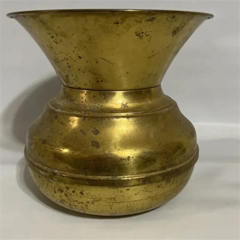 VINTAGE LARGE BRASS Spittoon Bucket Planter Pot Vase Patina Mid Century ...