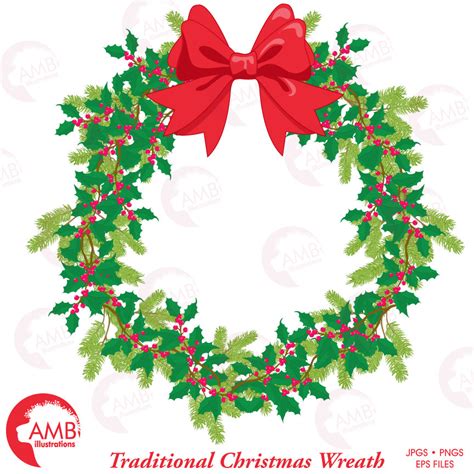 Christmas Wreath, Christmas clipart, Holiday wreath, AMB-1495 | AMBillustrations