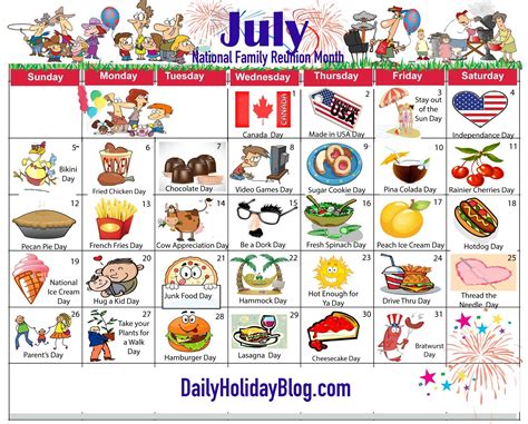 July National Food Day Calendar - Template Calendar Design