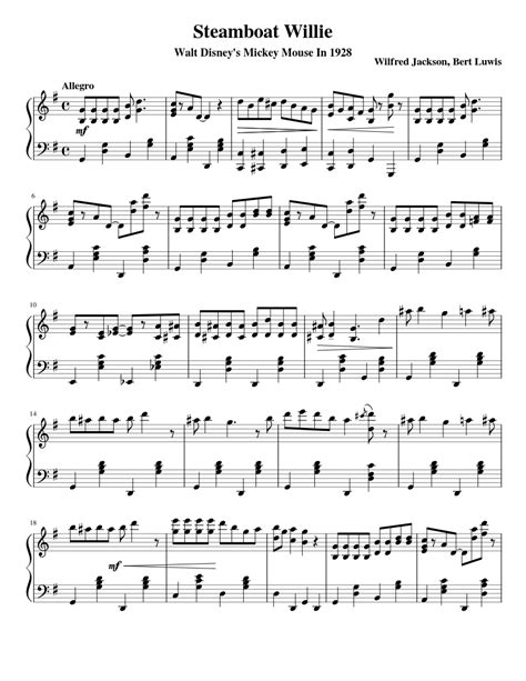 Steamboat Willie Piano Ver. Sheet music for Piano (Solo) | Musescore.com