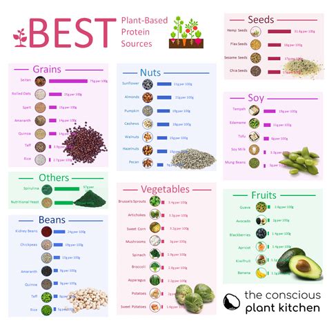 Vegan protein sources chart, provides grams of protein per 100g #plantbased #vegan #prote ...