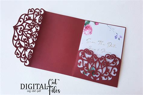 Trifold wedding invitation svg dxf pdf laser cut cricut file By kArtCreation | TheHungryJPEG