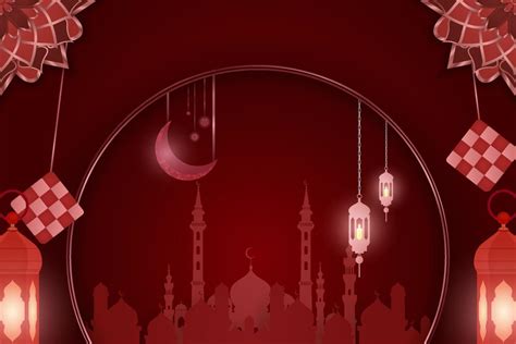 Ramadan Kareem Islamic background red with mosque and line element ...