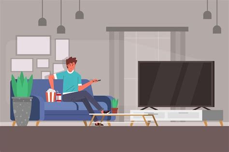 People watching a movie at home on tv | Free Vector