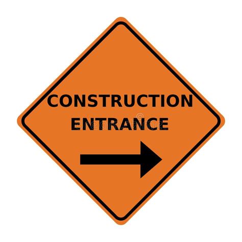 Construction Site Entrance Sign Vector Illustration, Orange with Black Arrow. Stock Vector ...