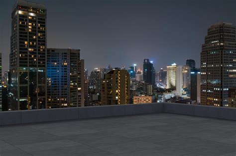 Premium Photo | Panoramic bangkok skyline view concrete observatory deck on rooftop night time ...