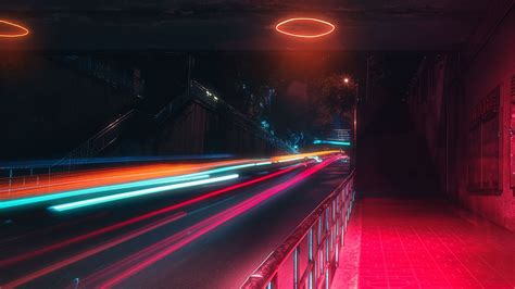 Download wallpaper 3840x2160 street, neon, lights, motion, long ...