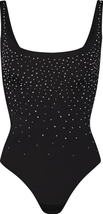 Swarovski X Skims Jelly Sheer Square Neck Bodysuit | Onyx - ShopStyle ...