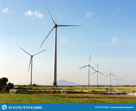 Wind Turbine Tower Construction with Beautiful Landscape and Blue Sky Stock Image - Image of ...