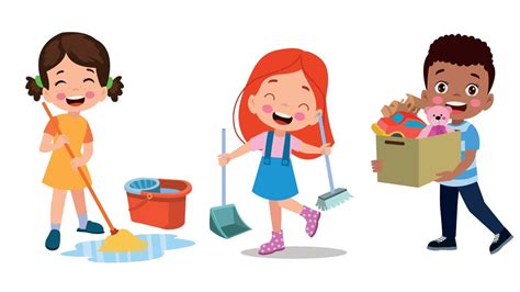 Vector Cartoon kids cleaning at home set Children in various cleaning positions 16059209 Vector ...