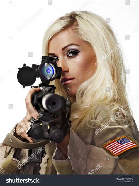 Beautiful Blond Woman Aiming Army Sniper Stock Photo | Hot Sex Picture