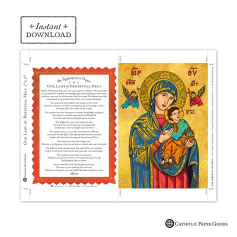 Our Lady of Perpetual Help Prayer Card - Art Print - Instant Download - DIY Downloadable PDF 5x7 ...