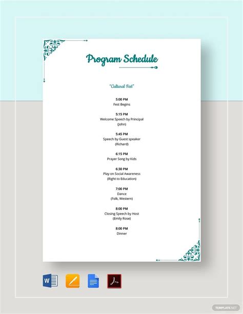 Program Schedule Template in Pages, Word, Google Docs, PDF - Download ...