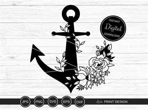 Anchor SVG, Floral Anchor, Cut File, Bouquet of Flowers, JPG Instant ...