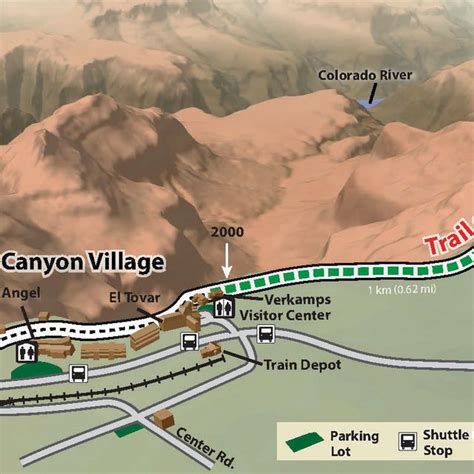 Perspective view of the Grand Canyon Village area on the South Rim of ...