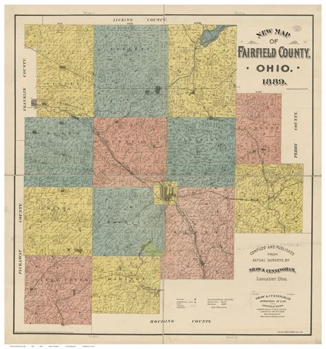 Fairfield County Ohio 1889 Wall Map Reprint with by Oldmap