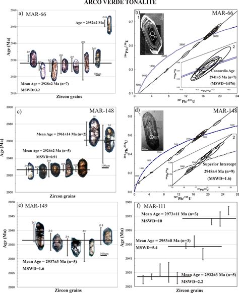 Diagrams for the dated samples from the Arco Verde Tonalite: (a ...