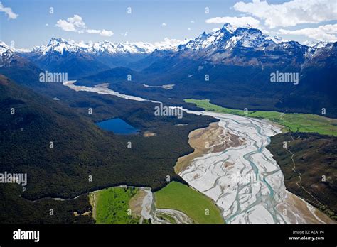 Dart River near Glenorchy South Island New Zealand aerial Stock Photo ...