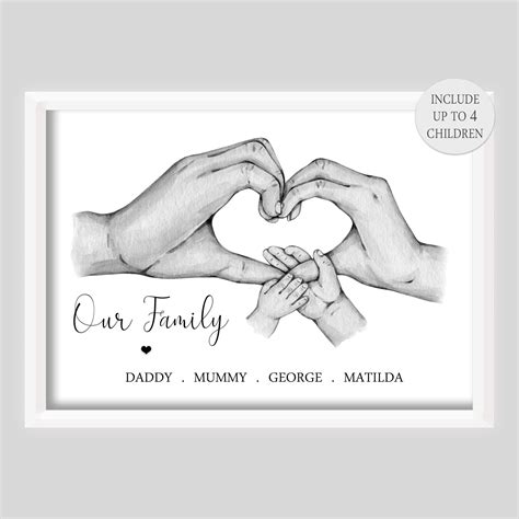 Family Personalised Baby Birth Print - Hands - FOR UP TO 4 CHILDREN | Cloud Nine Treasures