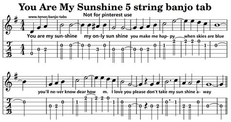 You Are My Sunshine easy sheet music - Tenor Banjo Tabs