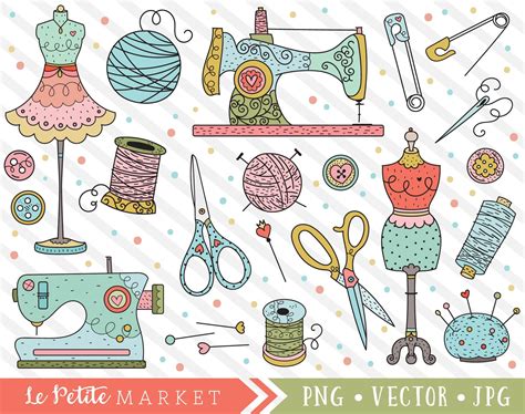 Sewing Clipart Images Sewing Machine Clip Art Set Line | Etsy