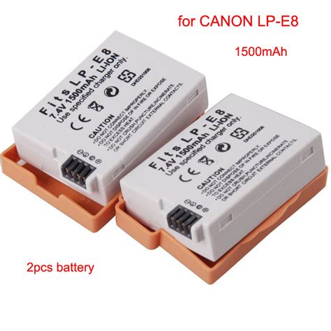 2PCS For Canon 600d Battery Lp E8 Lp E8 7.2v Rechargeable Battery Li ...