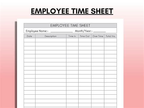 Employee Time Sheet Printable Time Card Work Schedule - Etsy