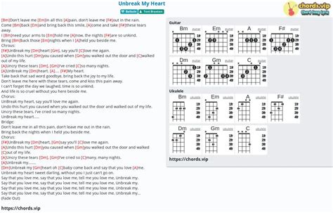 Chord: Unbreak My Heart - tab, song lyric, sheet, guitar, ukulele | chords.vip