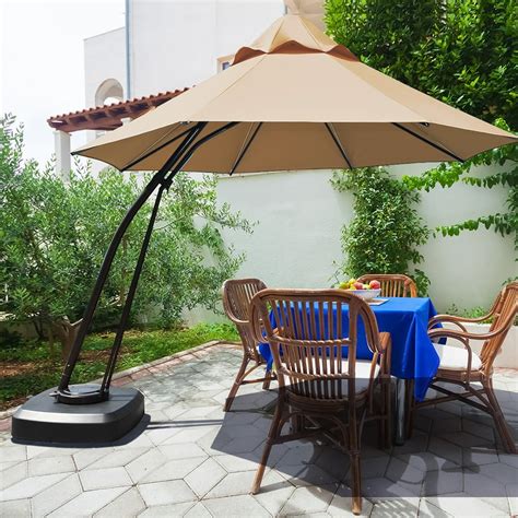 Costway 11FT Outdoor Cantilever Offset Hanging Umbrella w/ Base Wheels Beige - Walmart.com ...