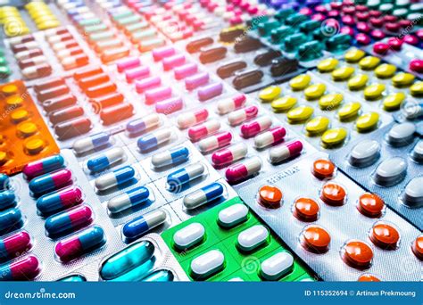 Colorful of Tablets and Capsules Pill in Blister Packaging Arranged with Beautiful Pattern ...