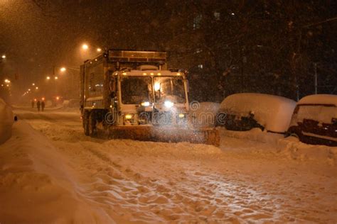 Snow Plow in Manhattan New York Stock Photo - Image of dangerous, sleet ...