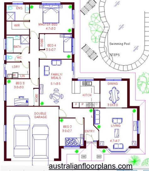 L Shaped House Plans With Pool : 4 Bedroom L Shaped House Plan 183 Clm With Double Garage ...