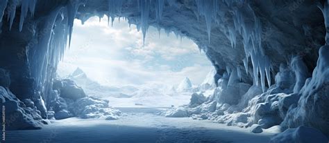 Winter landscape featuring a frozen ice cave in nature. Stock Photo | Adobe Stock