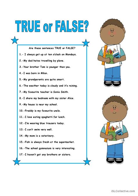 TRUE OR FALSE?: English ESL worksheets pdf & doc