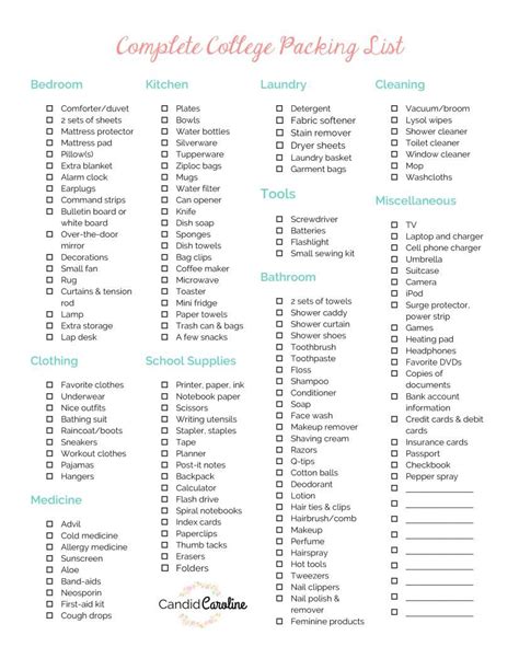 Printable College Packing List - Printable Word Searches