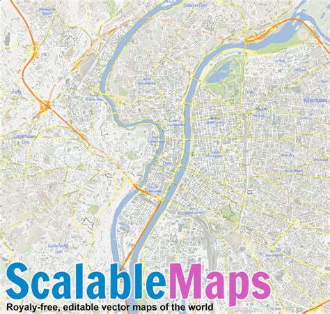 ScalableMaps: Vector map of Lyon (center) (gmap city map theme)