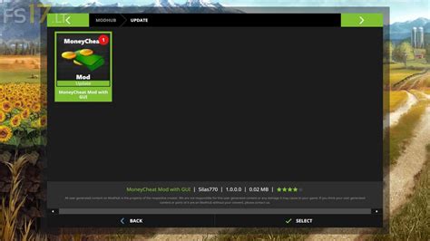 Money Cheat with GUI v 1.0 - FS17 mods