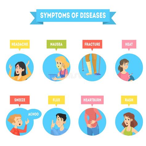 Different Symptoms of Disease. Sick People Suffering Stock Vector - Illustration of food ...