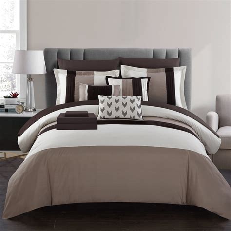 Chic Home Moriarty 10 Piece Comforter Set Color Block Ruffled Bed in a Bag Bedding - Decorative ...