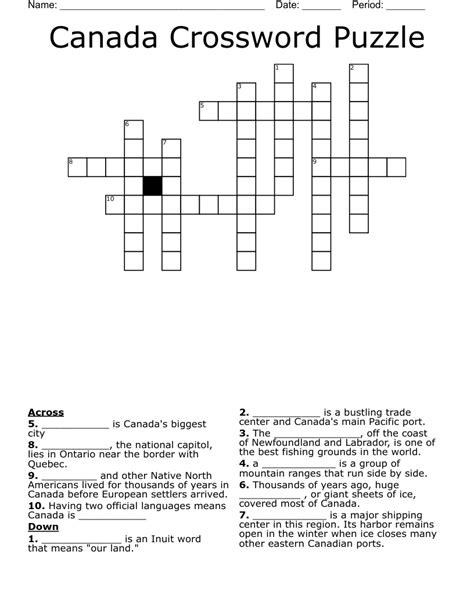 Canada Crossword Puzzle - WordMint