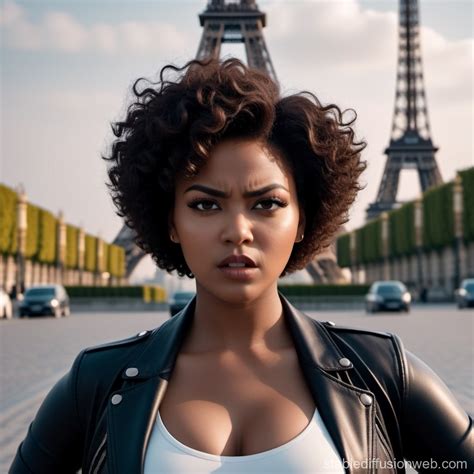 Angry Curvy Woman with Curly Hair and Eiffel Tower | Stable Diffusion Online