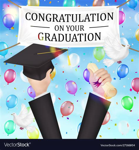 Congratulations graduation banner and diplomahat Vector Image