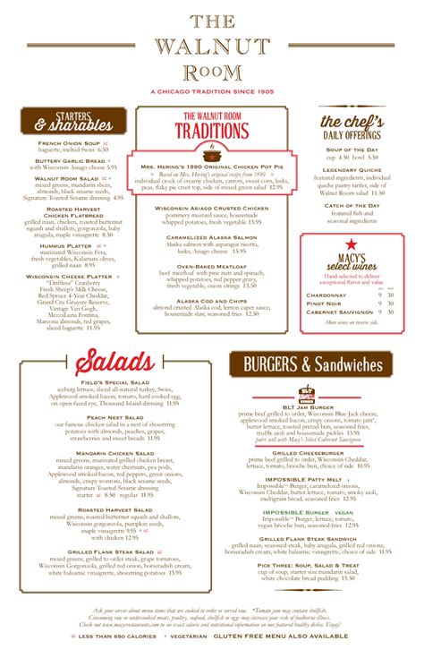 Walnut Room Menu | macysrestaurants.com