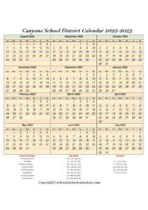 Canyons School District Calendar 2022-2023 School District Calendars